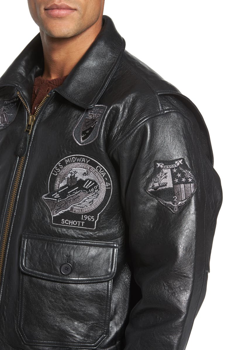 Schott NYC Genuine Shearling Collar G-1 Flight Jacket, Alternate, color, 