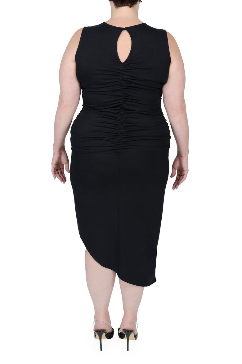 Sarah Cutout Asymmetric Shirred Dress, Alternate, color, BLACK