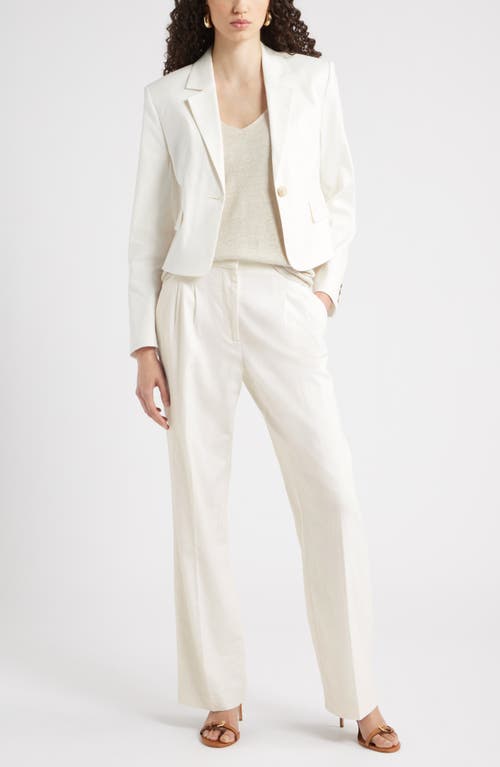 Nordstrom Crop One-button Linen Blend Blazer In Purple