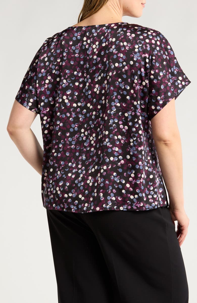 Anne Klein Polka Dot Short Sleeve Top, Alternate, color, Anne Black/ Deep Plum Multi