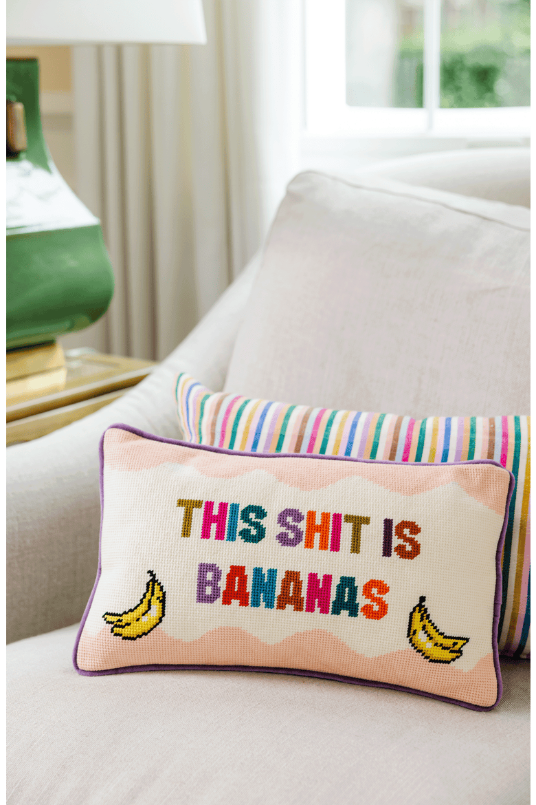 Bananas Needlepoint Pillow, Alternate, color, Bananas