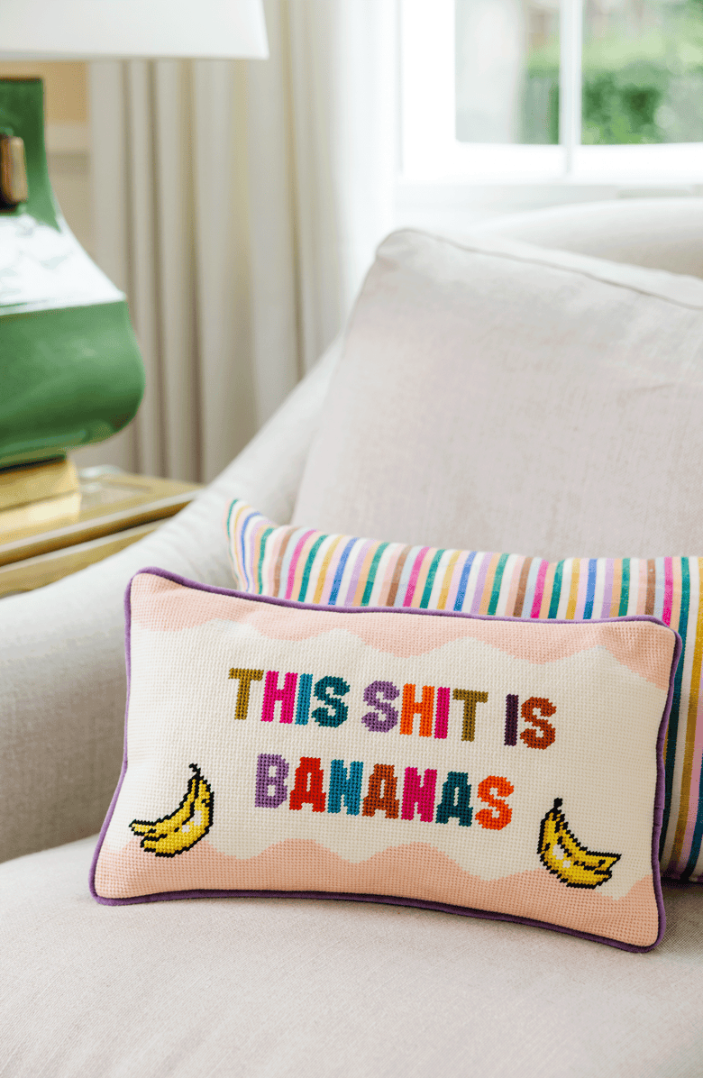Furbish Studio Bananas Needlepoint Pillow, Alternate, color, Bananas