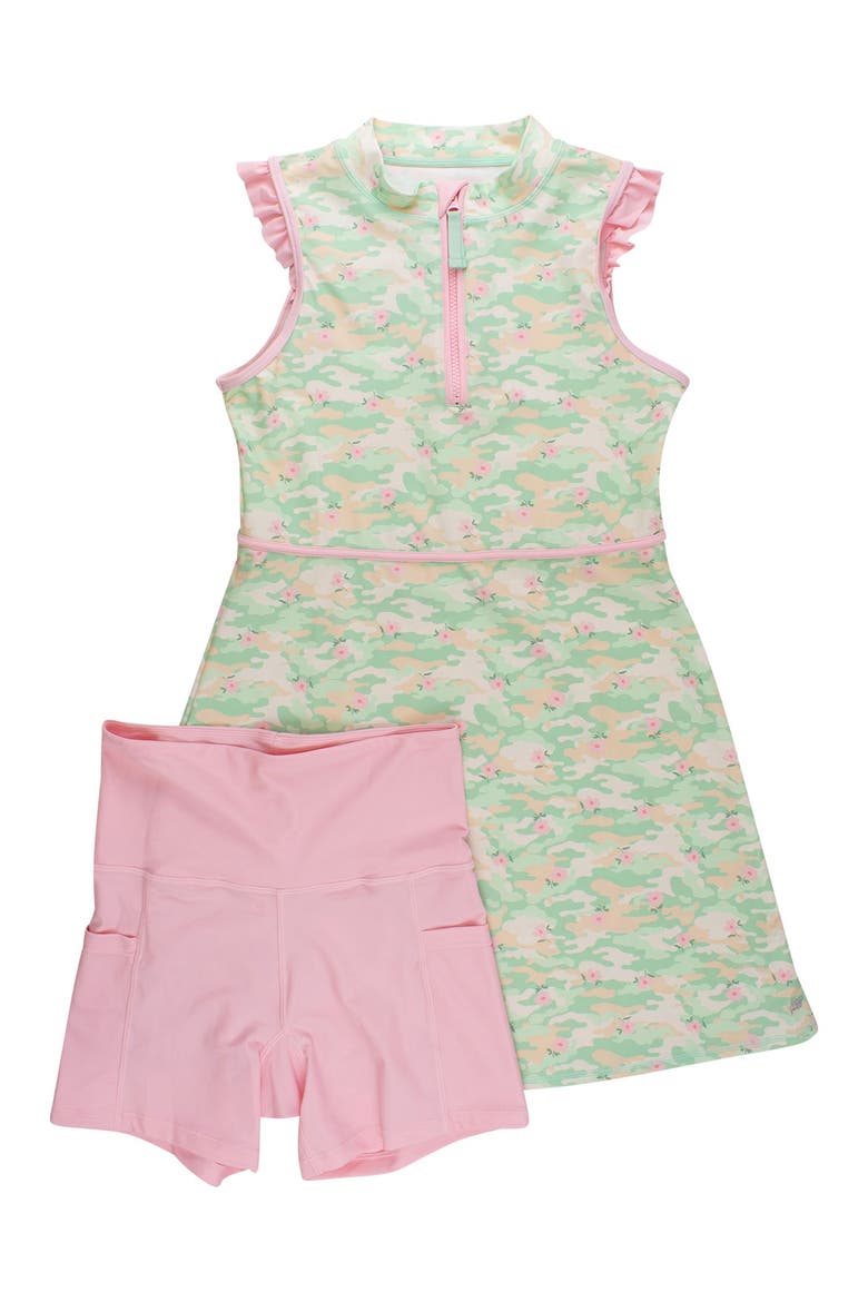 UPF50+ Active Sleeveless Zip Ruffle Sleeve Dress & Bike Short Set, Main, color, Sage Blossom Camo