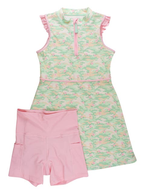 UPF50+ Active Sleeveless Zip Ruffle Sleeve Dress & Bike Short Set