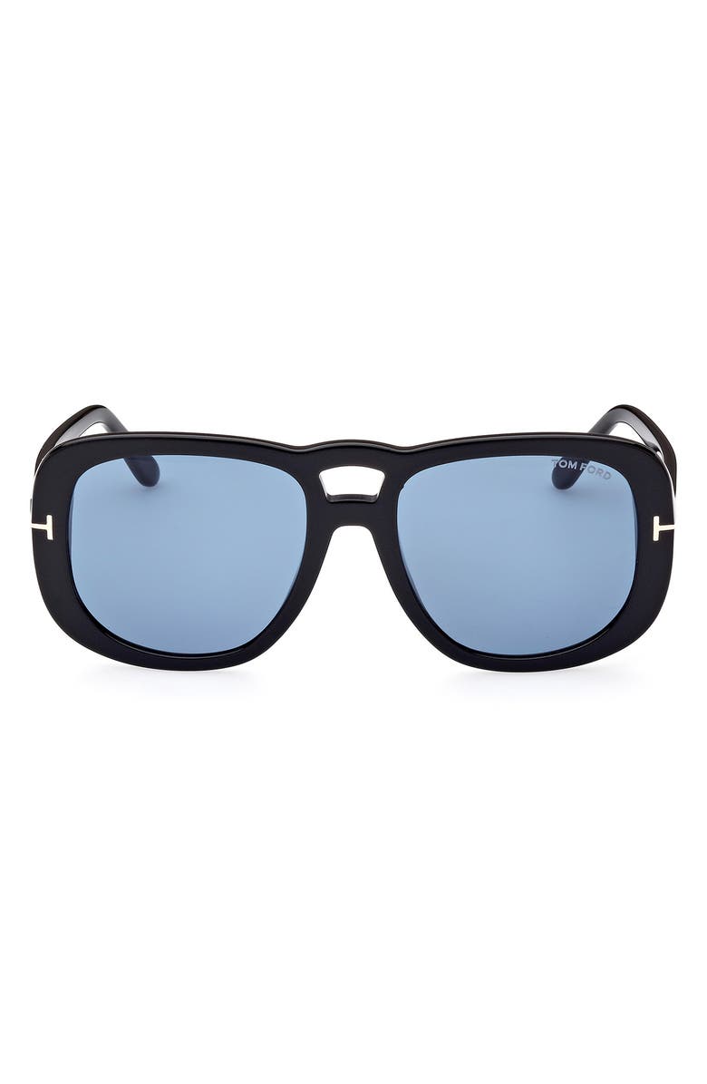 TOM FORD 56mm Gradient Aviator Sunglasses, Main, color, Shiny Black / Blue