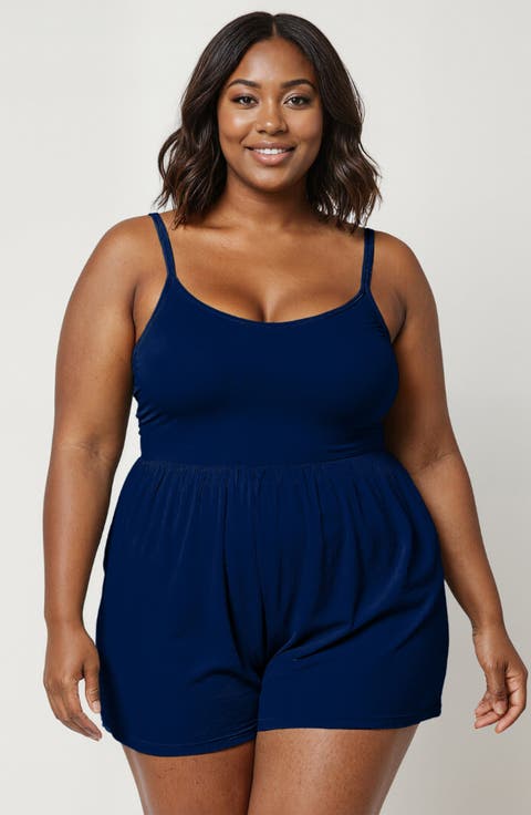 Plus Size Ivy Short Swim Romper With Built-In Bra and Hidden Shorts