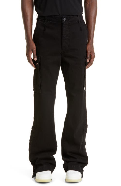 AMIRI M65 Distressed Split Hem Kick Flare Leg Cargo Jeans in Black