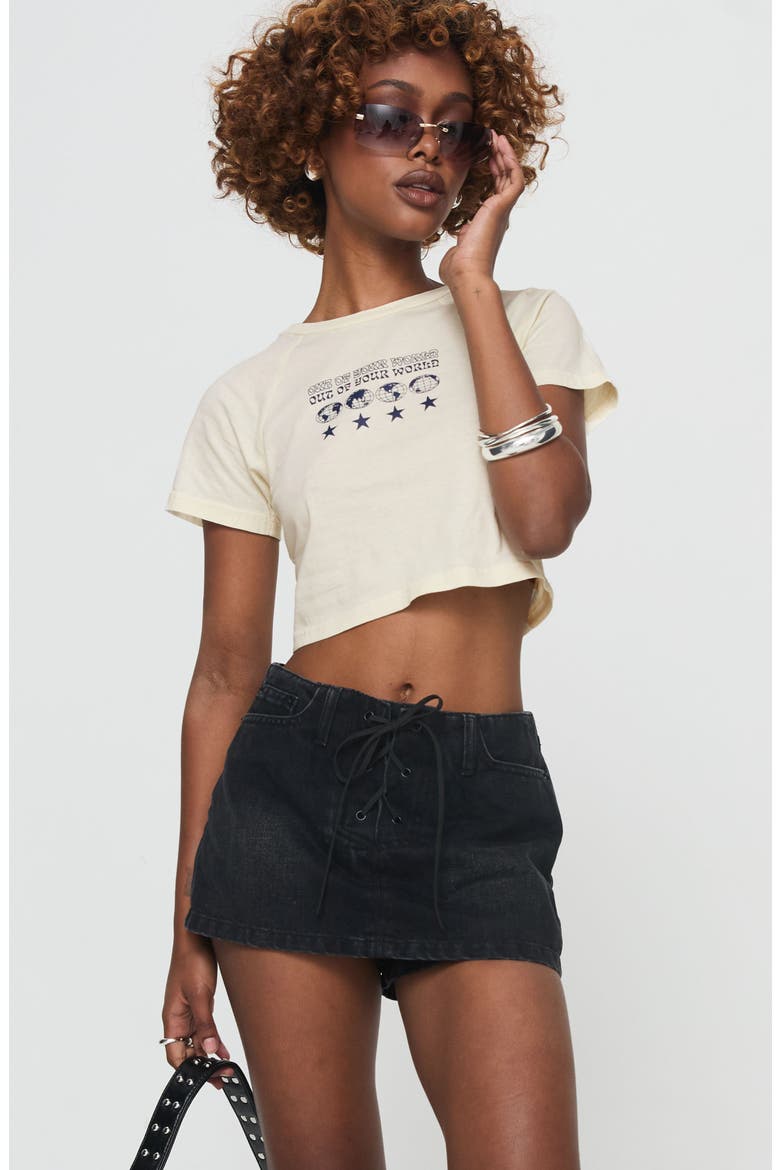 Amethysta Lace-Up Denim Skort, Alternate, color, BLACK
