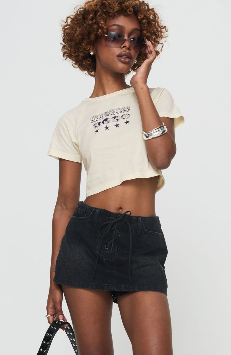 Princess Polly Amethysta Lace-Up Denim Skort, Alternate, color, Black