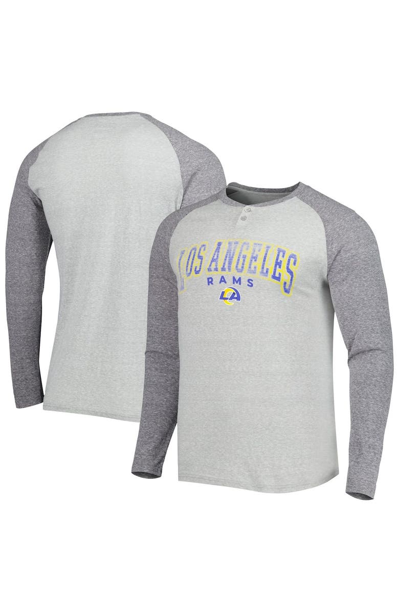 CONCEPTS SPORT Men's Concepts Sport Heather Gray Los Angeles Rams Ledger Raglan Long Sleeve Henley T-Shirt, Main, color, Gray