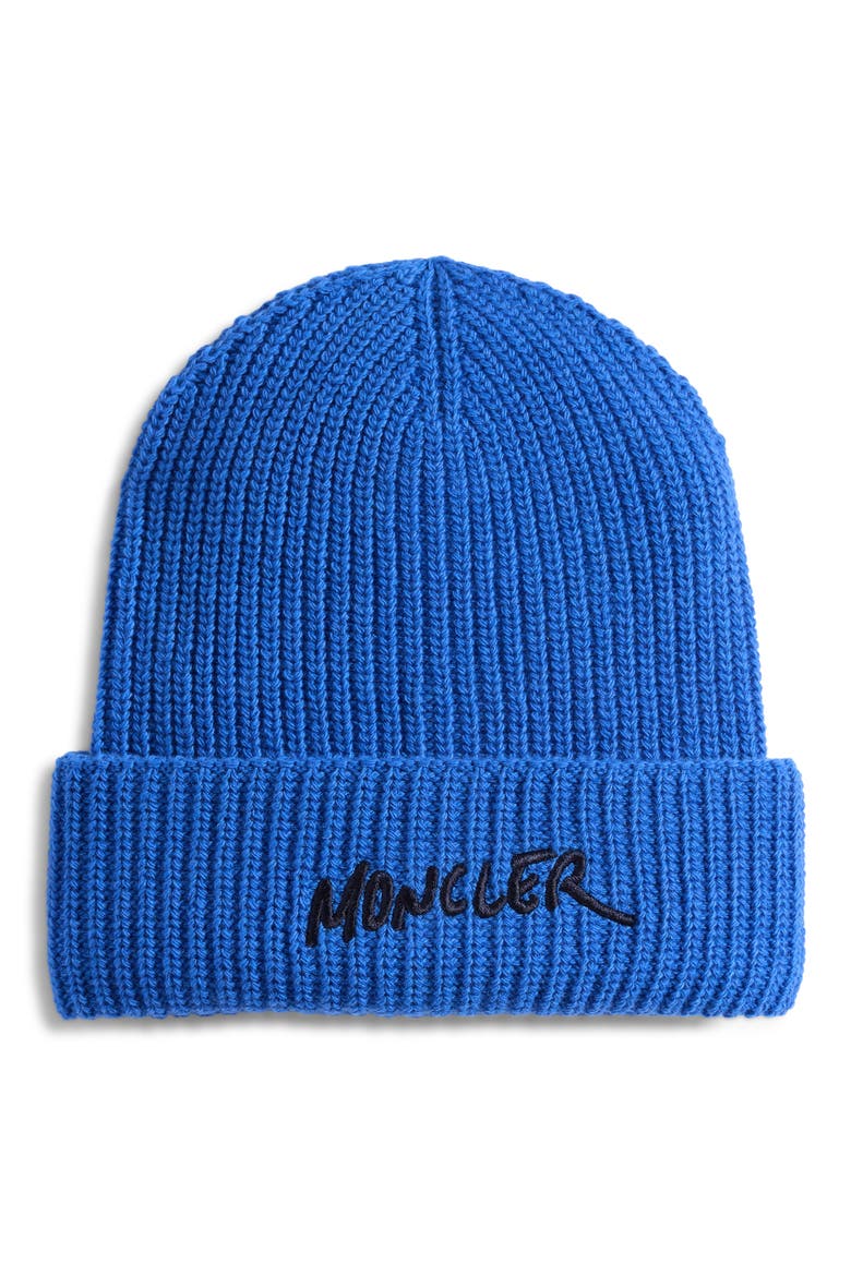 Kids' Logo Embroidered Virgin Wool & Cashmere Beanie, Main, color, BLUE
