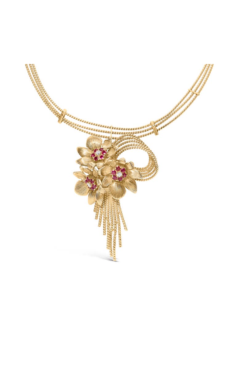 Haus of Brilliance 18K Gold Diamond & Ruby Floral Cascade Statement Necklace, Main, color, Yellow