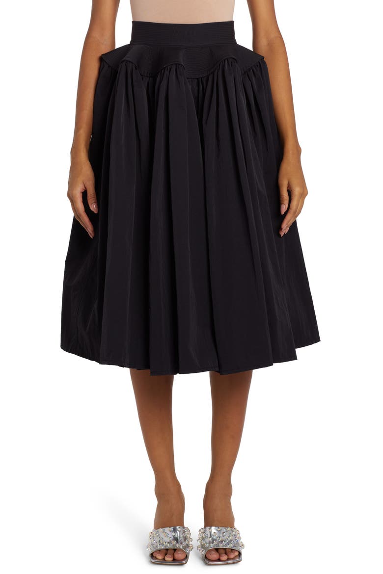 Peplum Gathered Nylon Skirt, Main, color, BLACK
