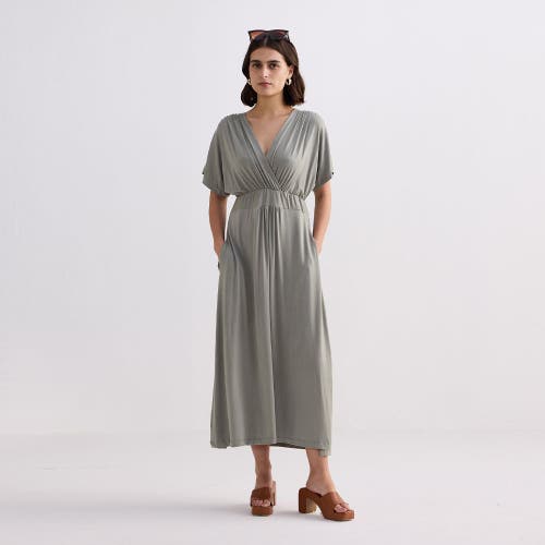 Reistor Women's Green Flowy A-line Maxi Dress With Side Slits In Light Olive In Light Olvie