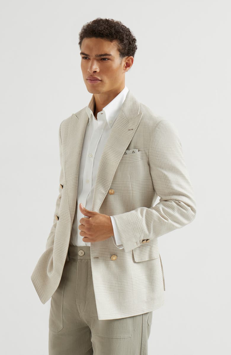 Brunello Cucinelli Prince of Wales deconstructed blazer, Alternate, color, Yuta
