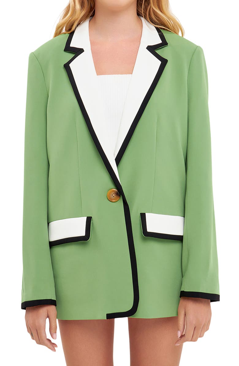 English Factory Binding Detail Drapey Blazer, Alternate, color, 