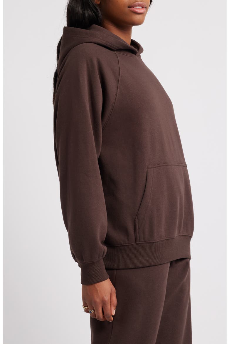 Fleece Detail Oversize Raglan Hoodie, Alternate, color, BROWN COFFEE