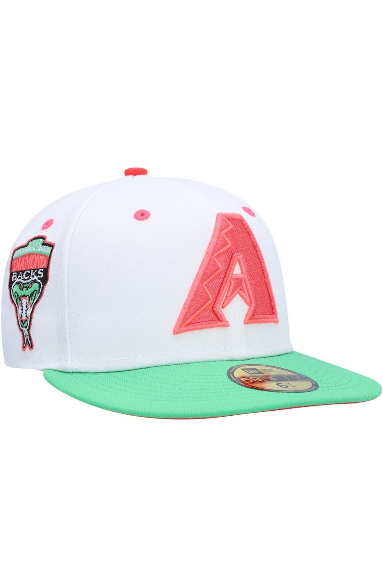 New Era Men's New Era White/Green Arizona Diamondbacks Inaugural Season Watermelon Lolli 59FIFTY Fitted Hat, Main, color, 