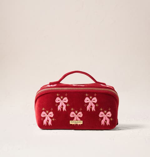 Dazzling Bows Velvet Open Flat Makeup Bag