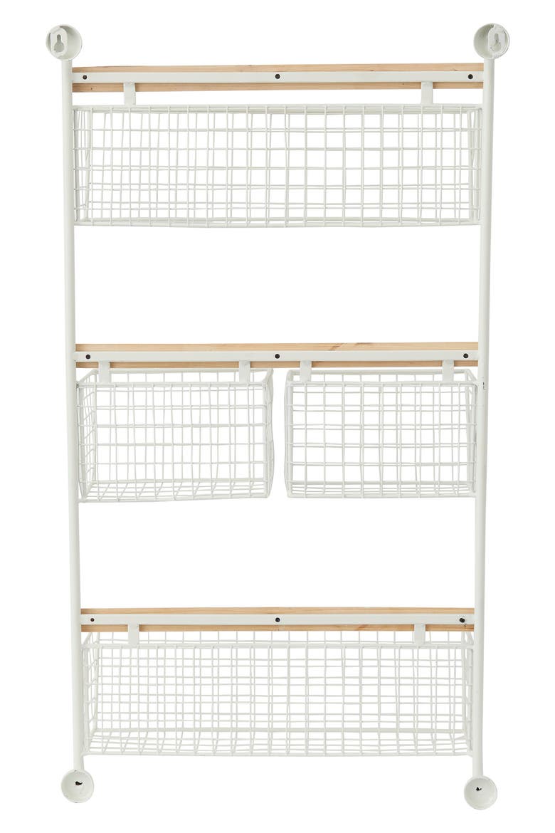 White Metal Wall Mounted Hanging Basket Magazine Rack Holder, Alternate, color, WHITE