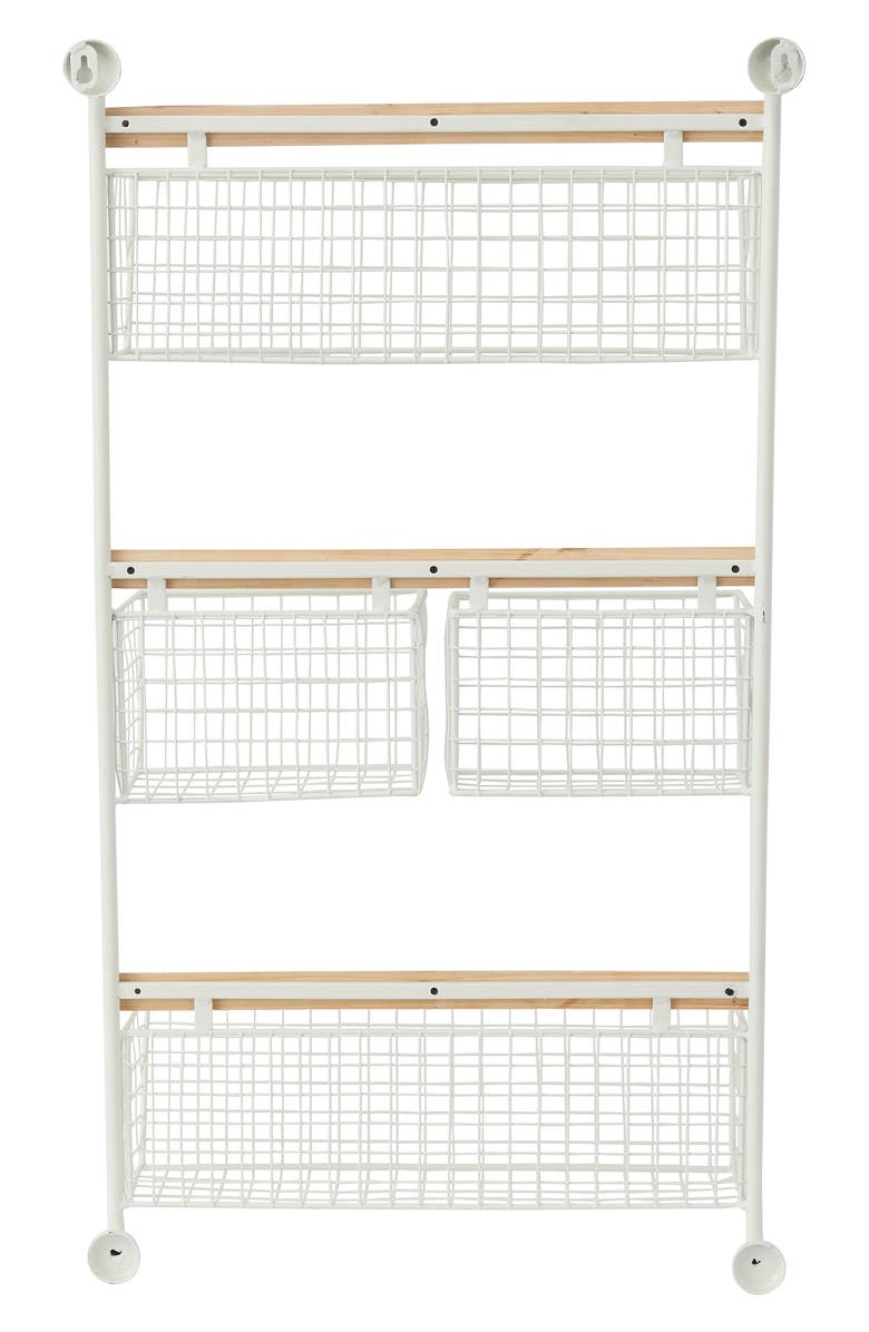 SONOMA SAGE HOME White Metal Wall Mounted Hanging Basket Magazine Rack Holder, Alternate, color, White