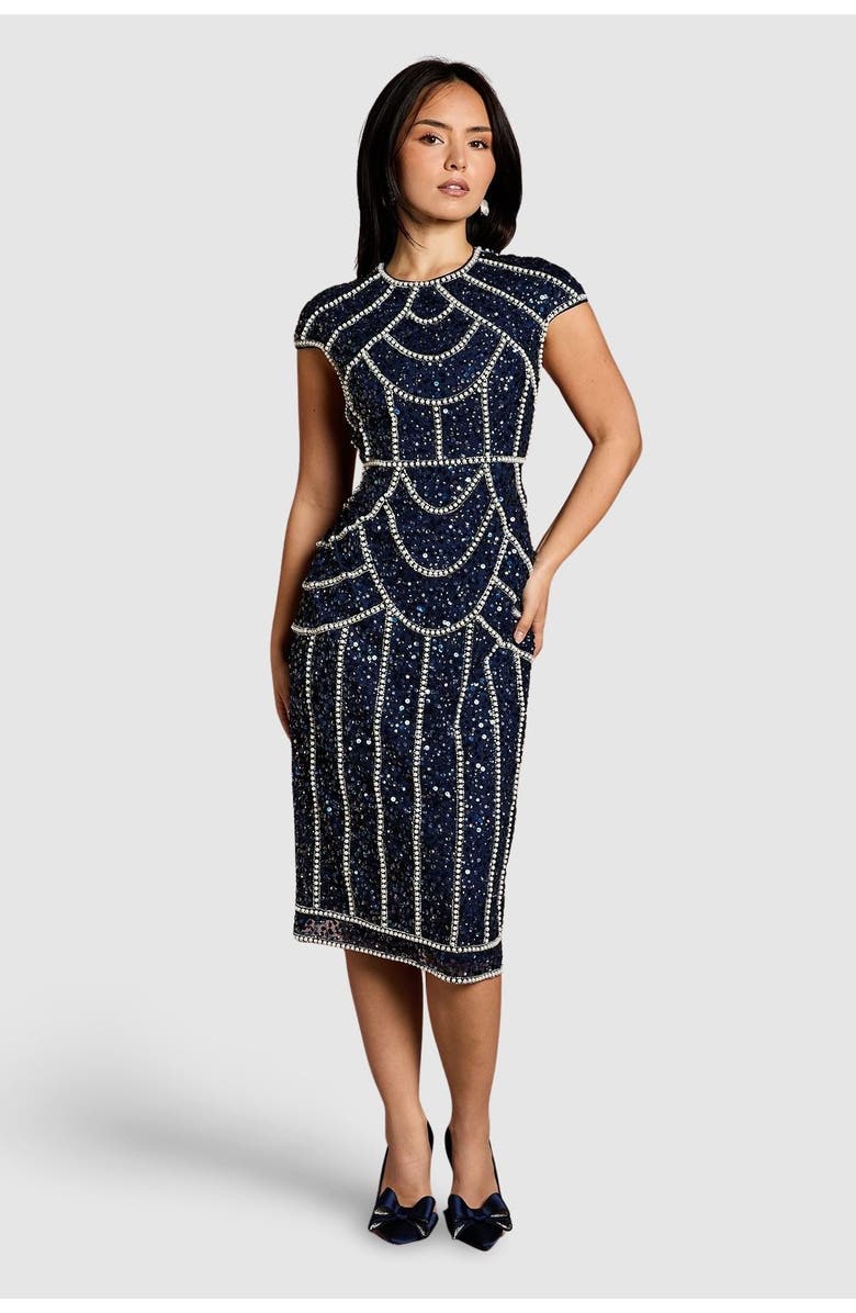 Coast Petite Embellished Midi Dress, Main, color, Navy