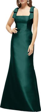 Alfred Sung Bow Strap Satin Twill Trumpet Gown