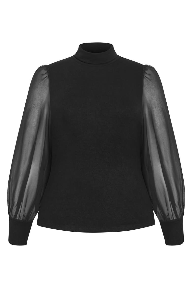Sheer Sleeve Sweater, Alternate, color, BLACK