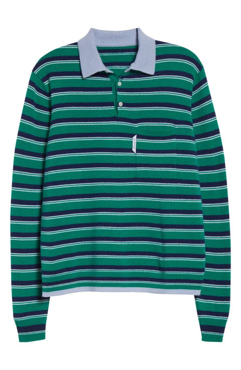 Stripe Wool & Cashmere Polo Sweater