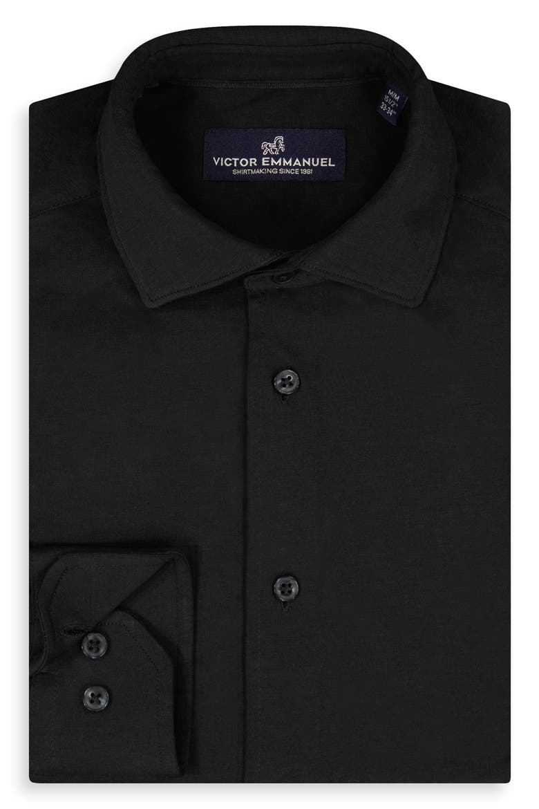 Regular Fit Solid Black Knit Cotton Dress Shirt, Alternate, color, BLACK