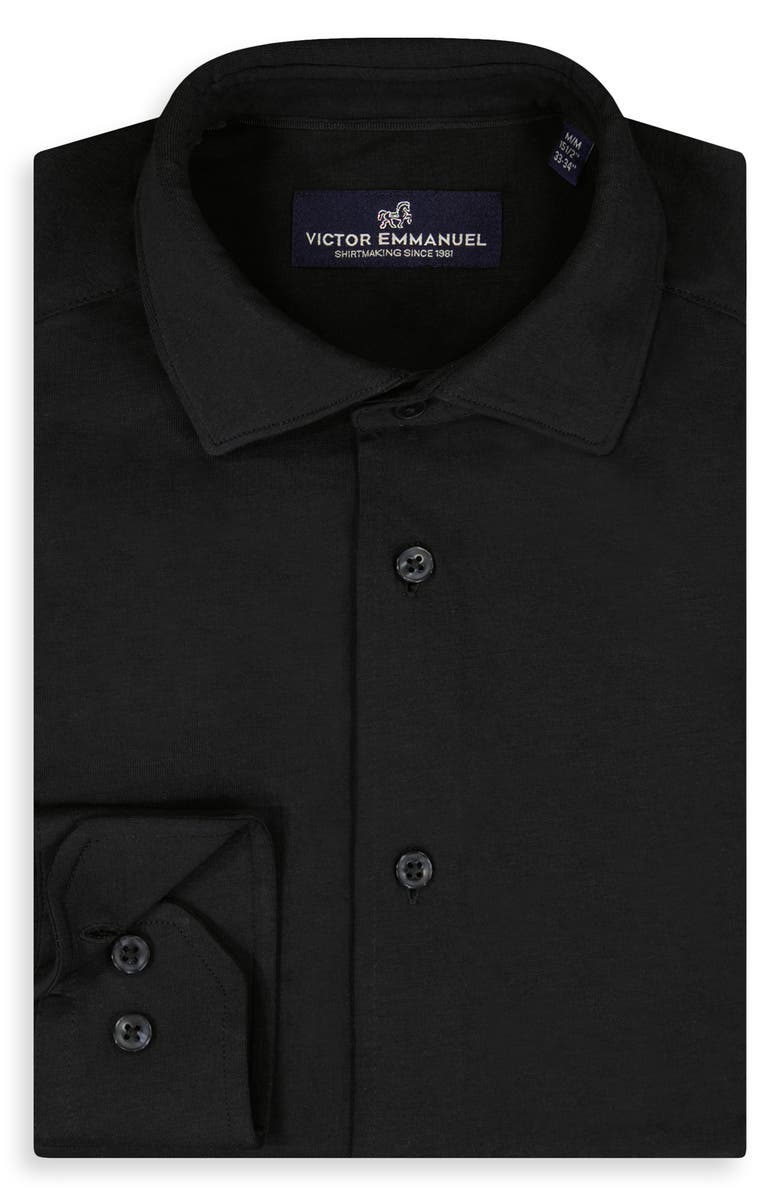 Victor Emmanuel Regular Fit Solid Black Knit Cotton Dress Shirt, Alternate, color, Black