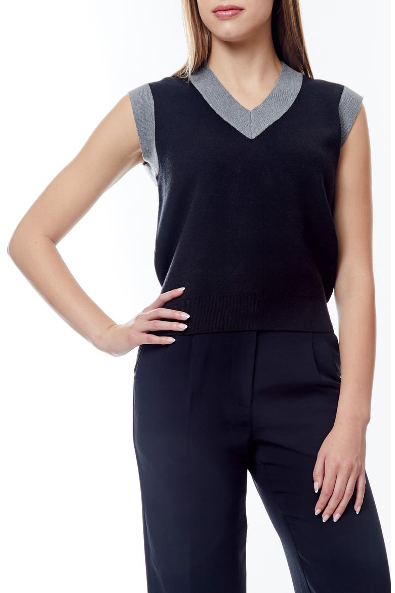 Ann Crop Sweater Vest, Main, color, BLACK/ HEATHER GRAY