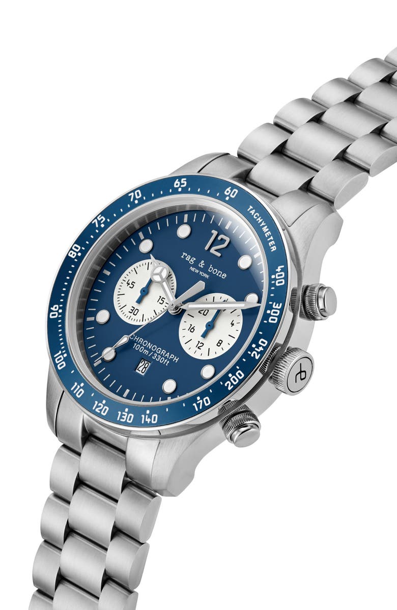 rag & bone Reid Chronograph Bracelet Watch, 42mm, Alternate, color, Silver