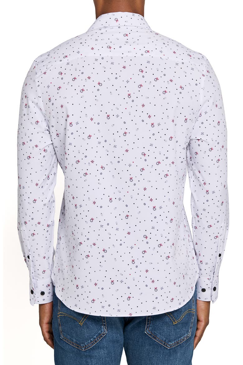 Wreath And Ornament Woven Long Sleeve Basic, Alternate, color, WHITE/RED