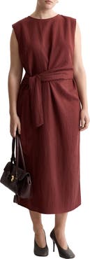 MANGO Sleeveless Sash Midi Dress