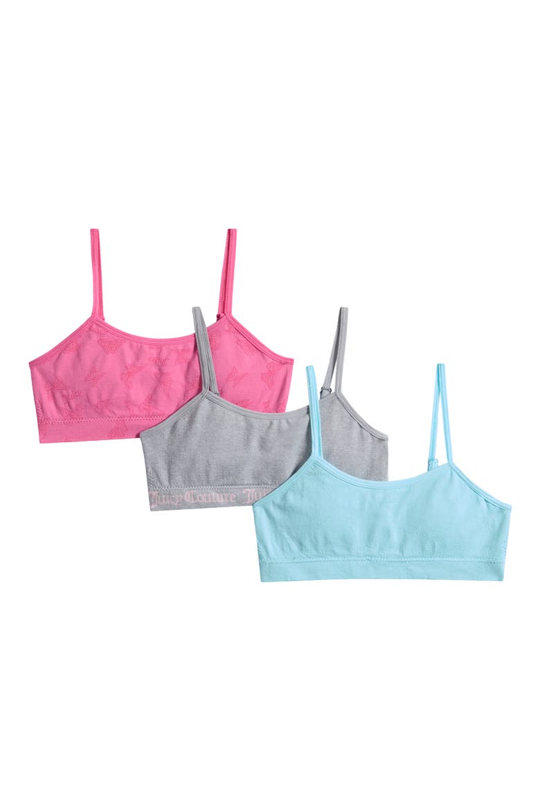 Kids' Assorted 3-Pack Rib Bralettes, Main, color, BLUE BUTTERFLY/ LIGHT HEATHER