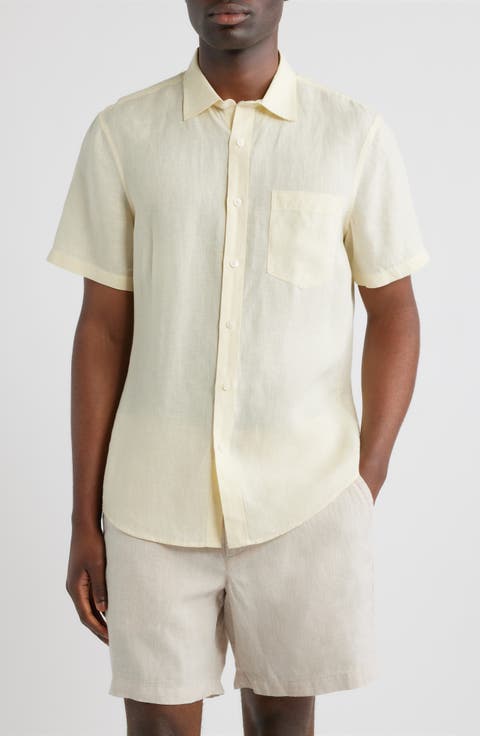 Solid Short Sleeve Linen Button-Up Shirt
