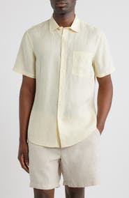 Nordstrom Solid Short Sleeve Linen Button-Up Shirt
