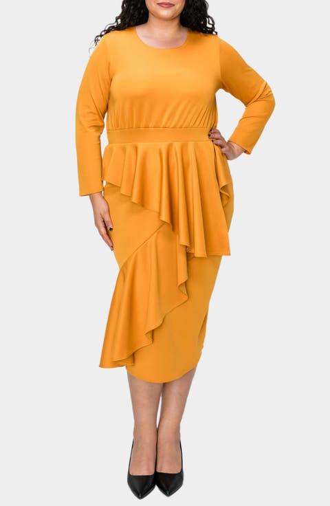 Alexandra Ruffle Bracelet Sleeve Body-Con Dress (Plus)