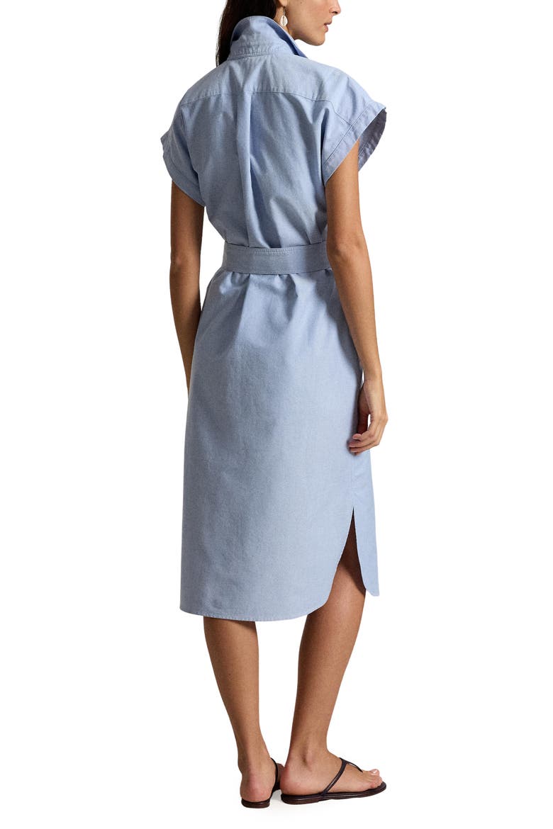 Belted Cotton Midi Oxford Shirtdress, Alternate, color, BLUE