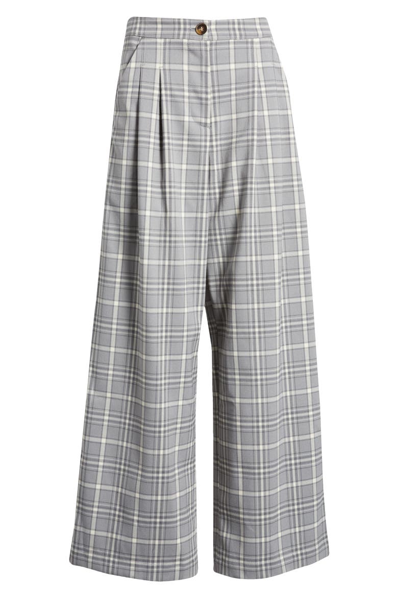 Double Pleat Wide Leg Pants, Alternate, color, GREY AVERY PLAID