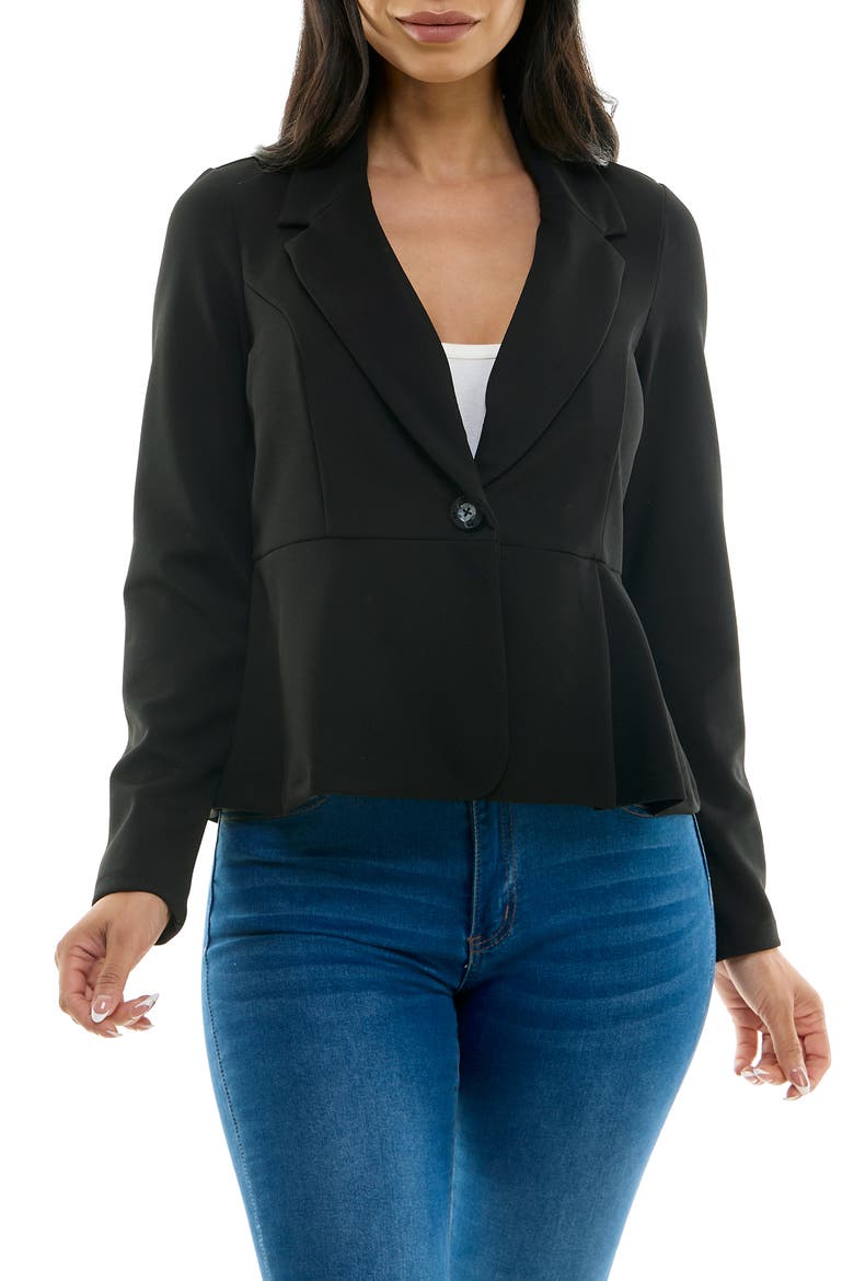Notch Lapel Peplum Blazer, Main, color, BLACK