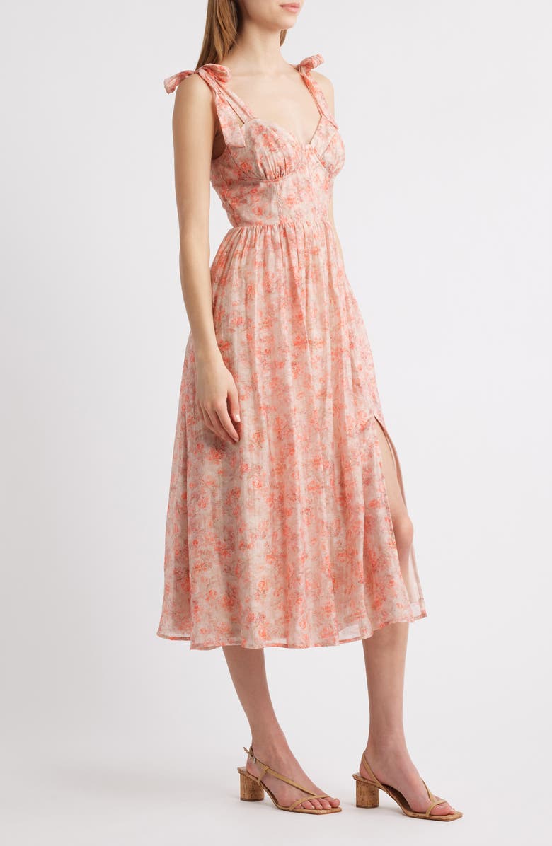 Lulus Leighton Tie Shoulder Organza Fit & Flare Dress, Alternate, color, Coral Multi