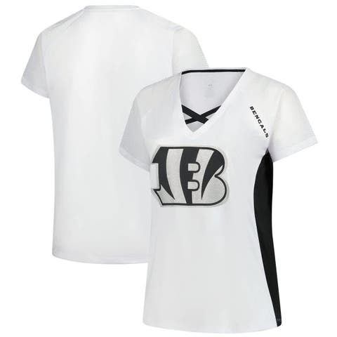 Women's Fanatics  White Cincinnati Bengals Plus Size Glitter Lace-Up V- Neck T-Shirt