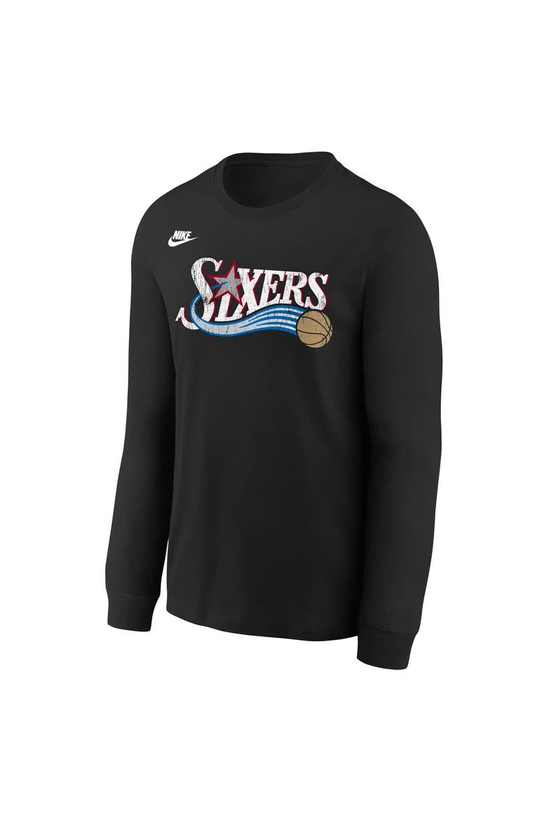 Youth Nike  Black Philadelphia 76ers Hardwood Classics Essential Logo Max90 Long Sleeve T-Shirt, Alternate, color, Black