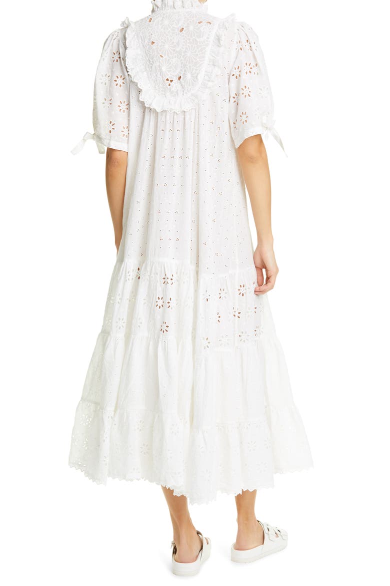 Broderie Anglaise Bib Front Midi Dress, Alternate, color, WHITE