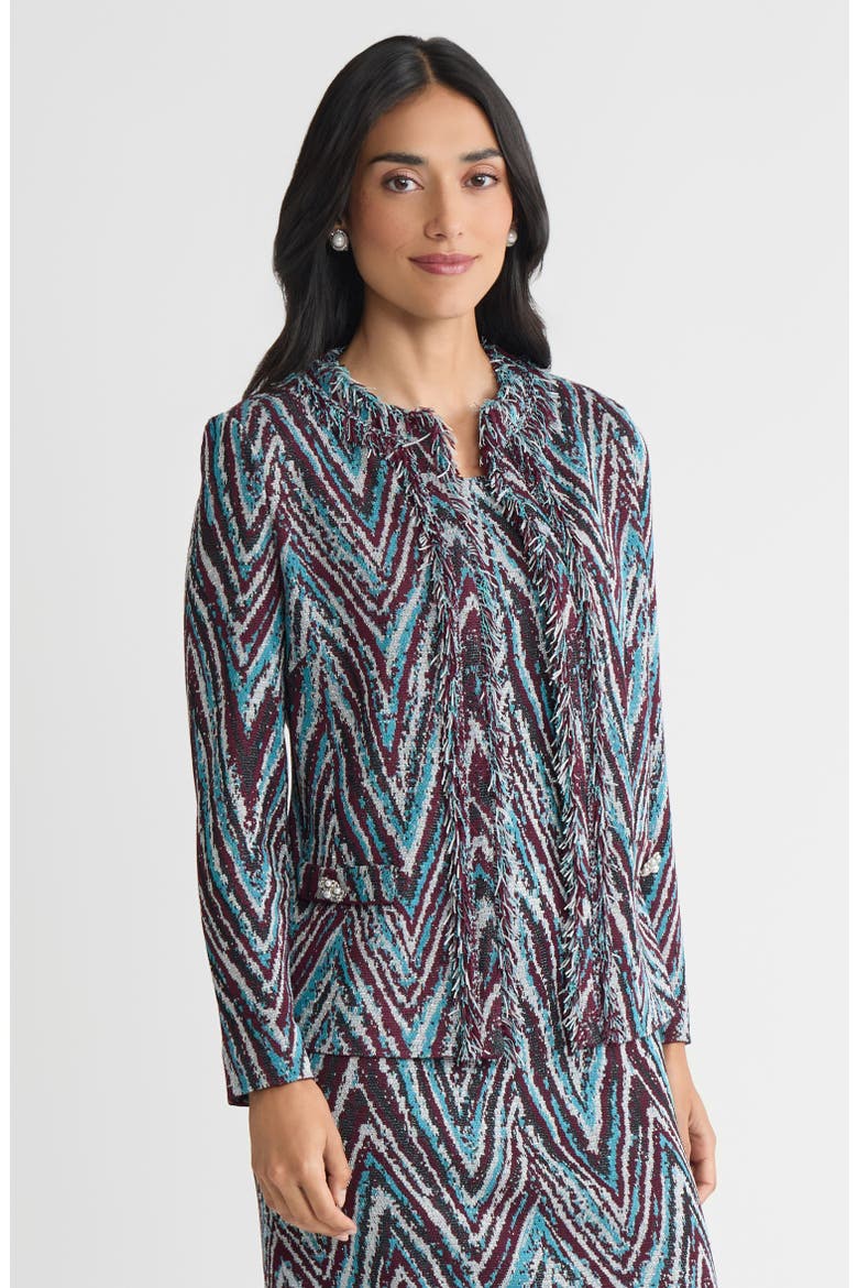 Heritage Lurex Fringe Trim Jacquard Knit Jacket, Alternate, color, Midnight Violet/Nebula