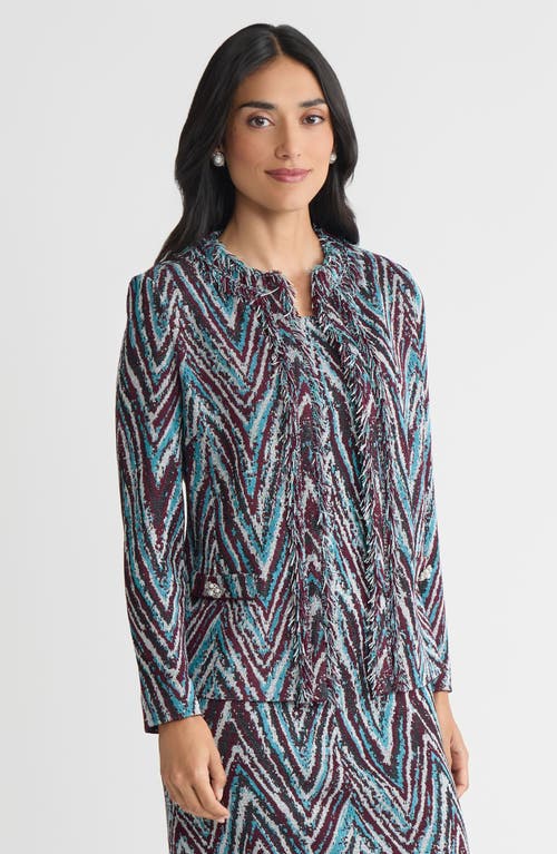 Ming Wang Heritage Lurex Fringe Trim Jacquard Knit Jacket In Multi