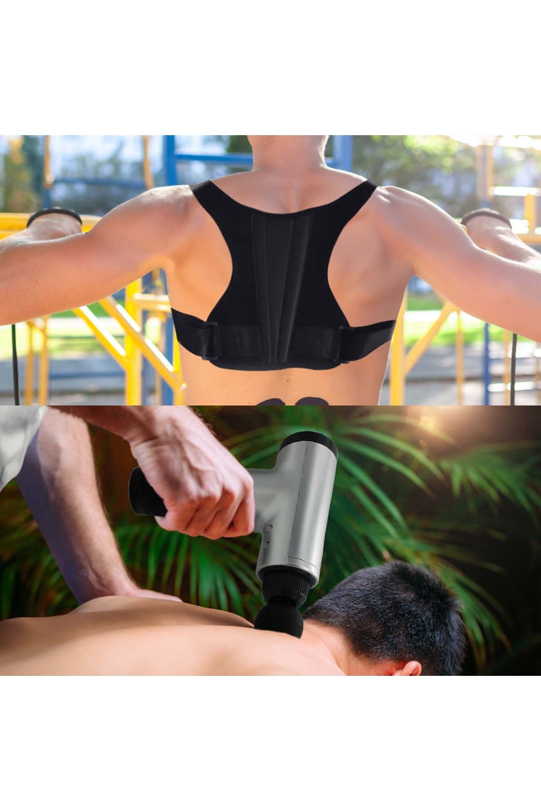 Adjustable Posture Corrector & Professional Massage Gun, Alternate, color, Black