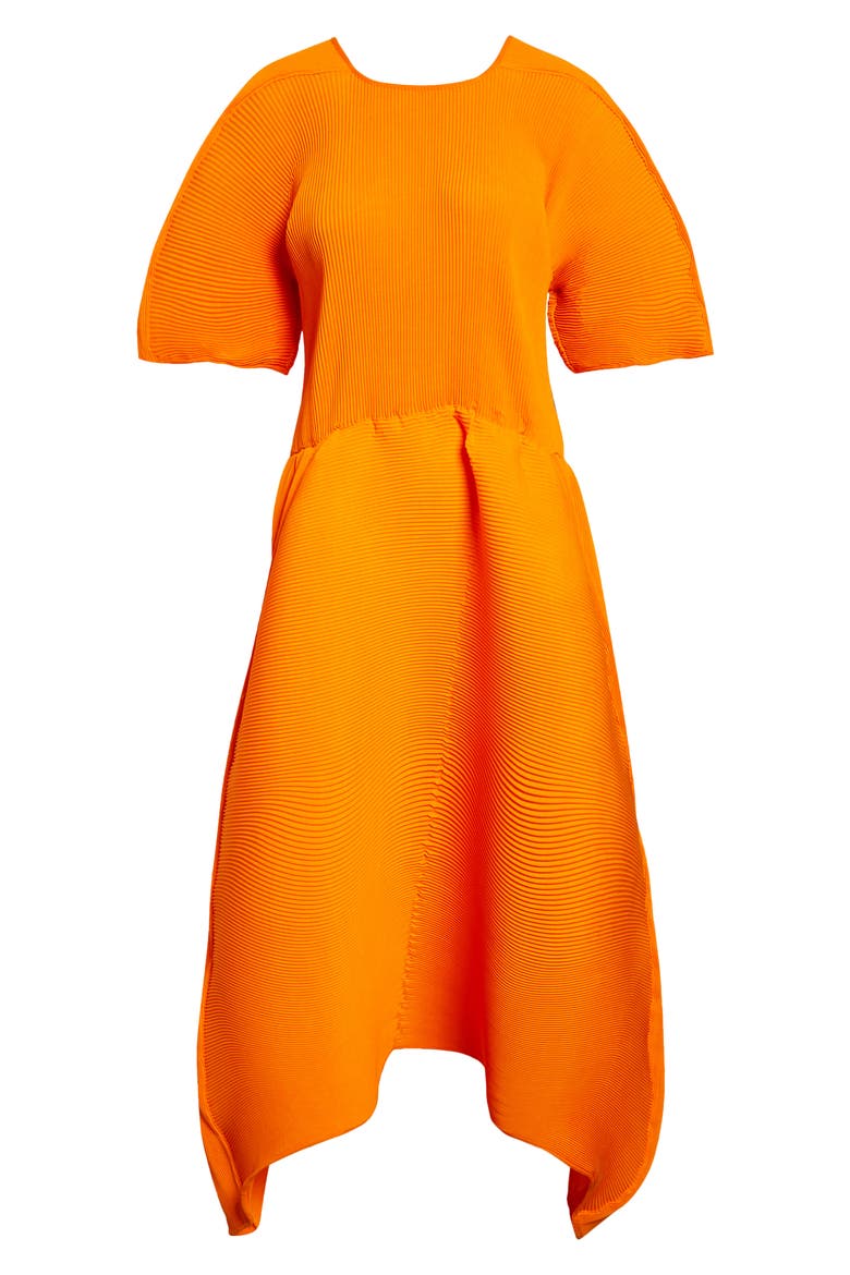 Flowy Ripple Plissé Dress, Alternate, color, ORANGE